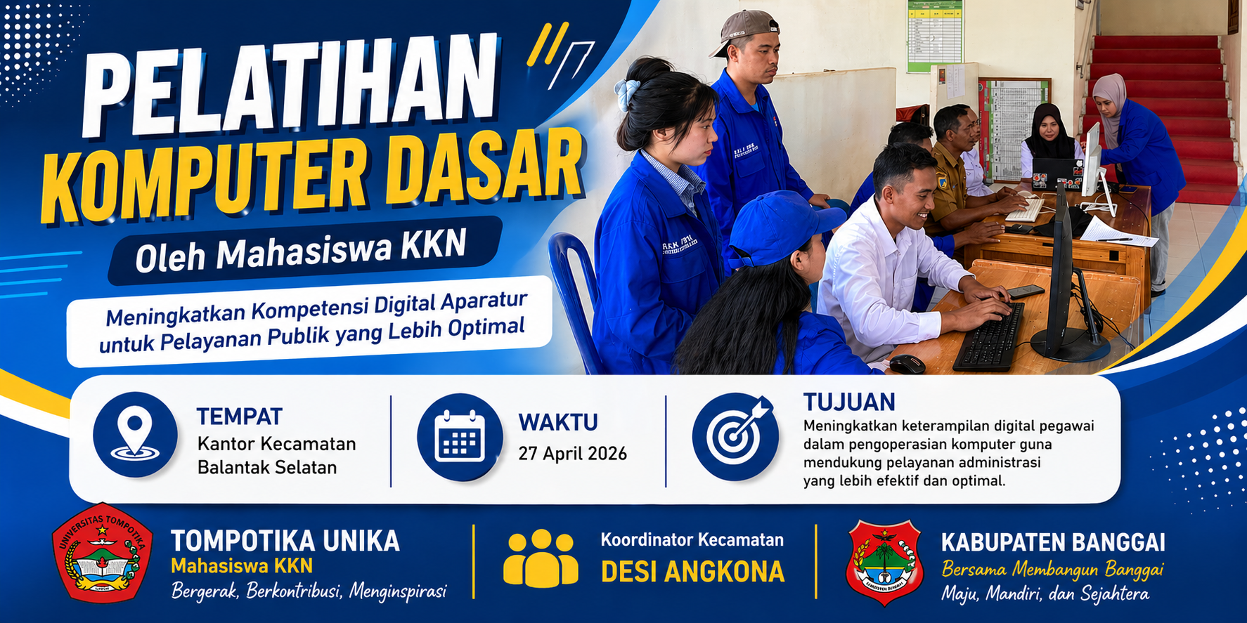 Pelatihan Komputer oleh Mahasiswa KKN UNTIKA di Kantor Kecamatan Balantak Selatan